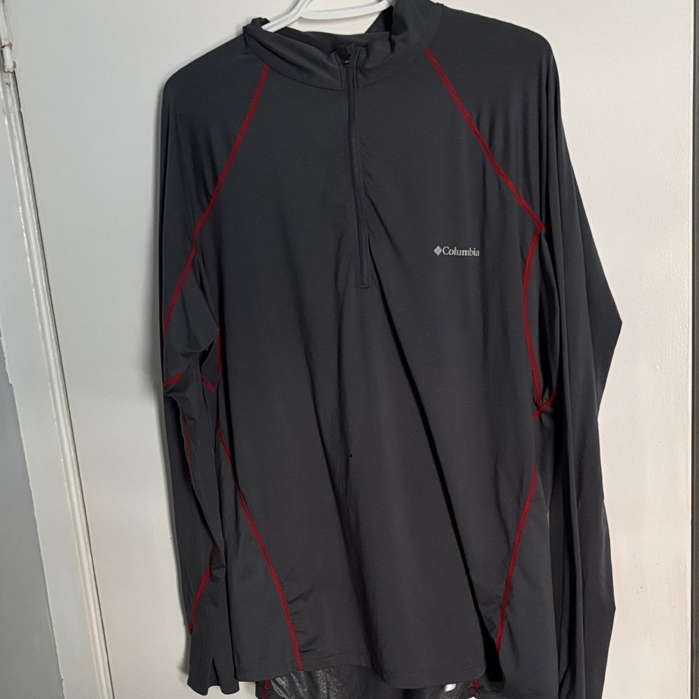 Columbia Charcoal Long Sleeve Pullover with Red Stitching